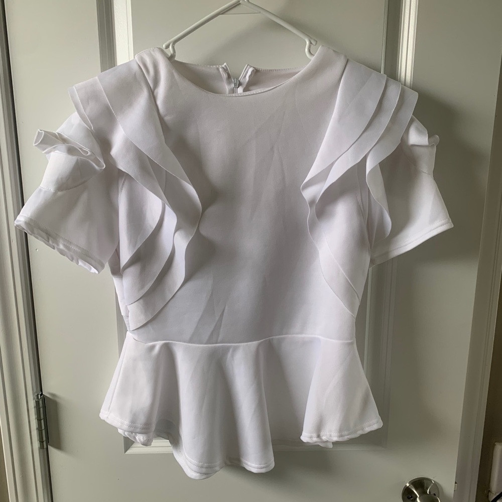White peplum ruffle top